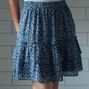 J.Crew Floral Ruffled Mini Skirt Navy White XS Like New Cottage Core Boho Preppy